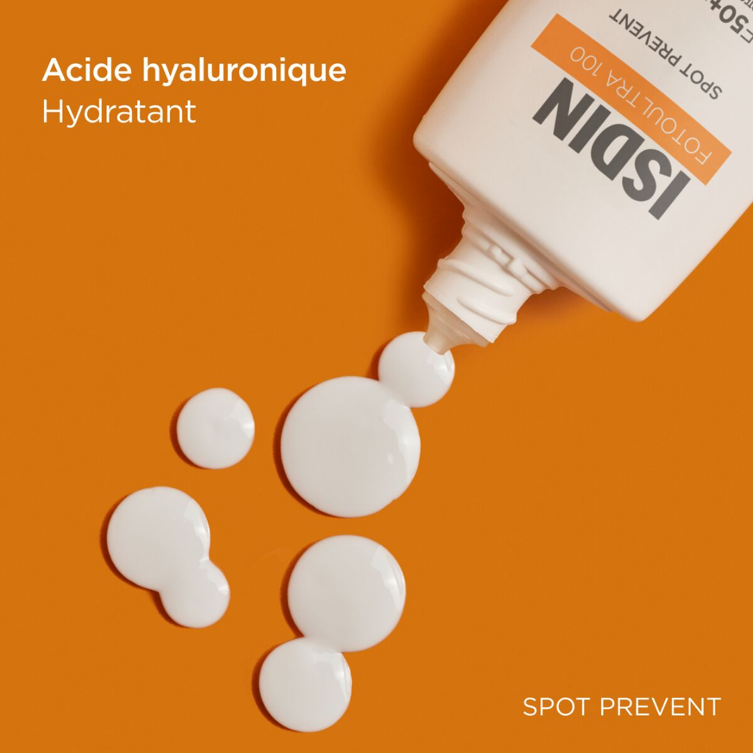 Crème solaire anti-taches ISDIN Fotoultra 100 Spot Prevent SPF 50+ – Laparadulac Parapharmacie Tunisie – Disponible sur laparadulac.com.