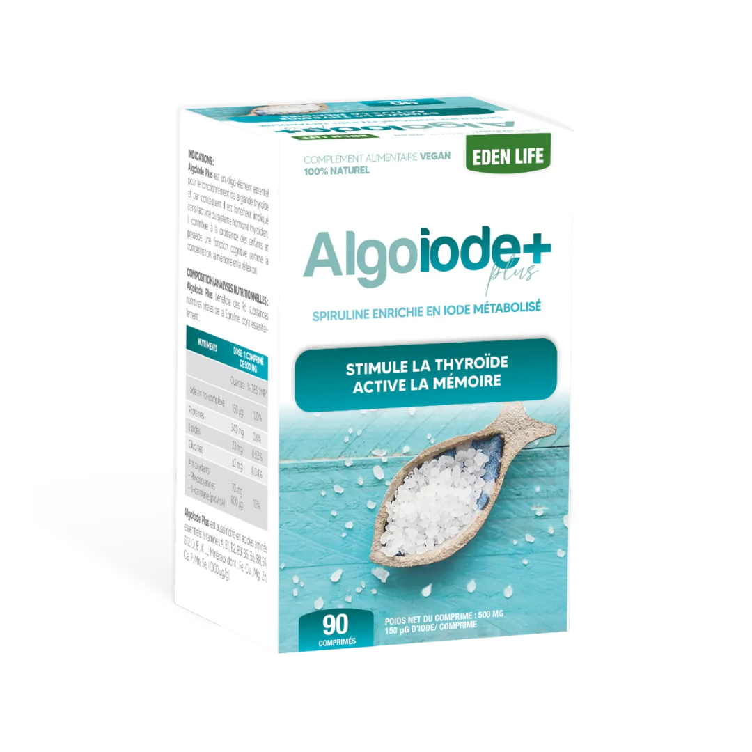 AlgoIode Eden Life 30 comprimés, spiruline enrichie en iode pour thyroïde et mémoire, disponible sur laparadulac.com – parapharmacie Tunisie.
