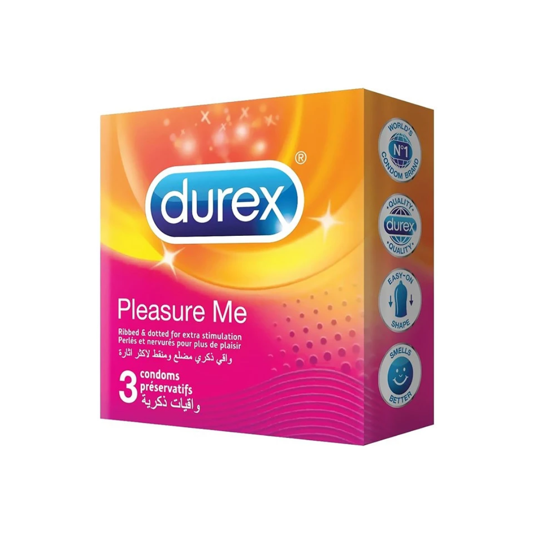Préservatifs DUREX Pleasure Me x3 avec texture nervurée et perlée en vente sur laparadulac.com, parapharmacie Tunisie.