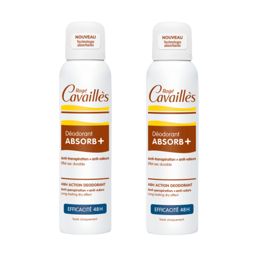 Déodorant Rogé Cavaillès Absorb+ 48h en lot sur laparadulac.com, parapharmacie Tunisie, contrôle optimal de la transpiration.
