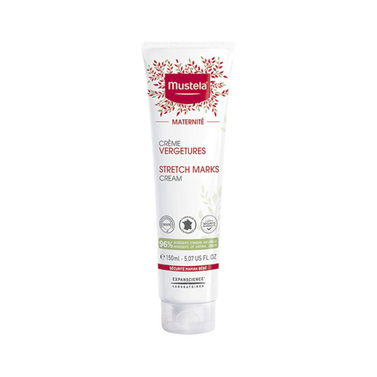 Crème anti-vergetures Mustela 150ml disponible sur laparadulac.com, parapharmacie Tunisie, pour prévenir les marques de grossesse dès les premières semaines.