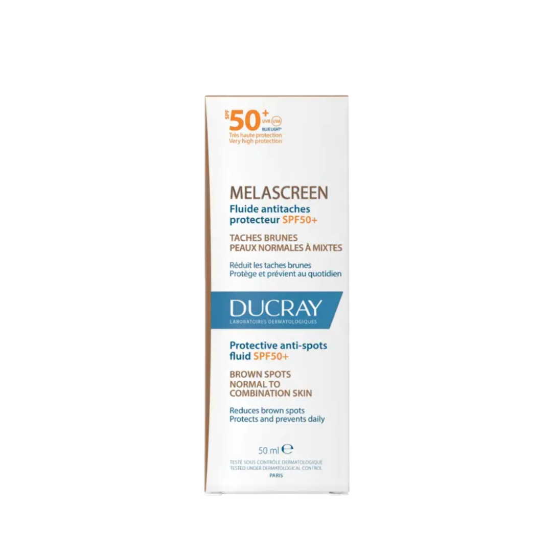DUCRAY Melascreen Fluide SPF50+ antitaches – disponible sur laparadulac.com, parapharmacie Tunisie, pour une peau protégée et un teint unifié.