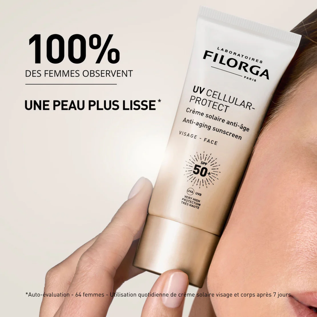 FILORGA UV Cellular Protect Visage SPF50+ Tunisie – crème solaire anti-âge visage, soin haute protection UVA/UVB et antioxydant, cosmétique française haut de gamme FILORGA, parapharmacie en ligne Tunisie Lac 2, produits solaires FILORGA originaux pas cher Tunisie, acheter FILORGA UV Cellular Protect SPF50+ en Tunisie sur laparadulac.com