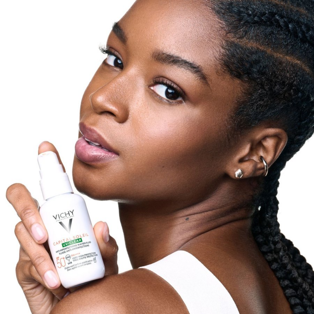 Fluide UV-Clear Vichy SPF 50+ anti-imperfections disponible sur laparadulac.com, parapharmacie Tunisie pour peaux à tendance acnéique à Tunis.