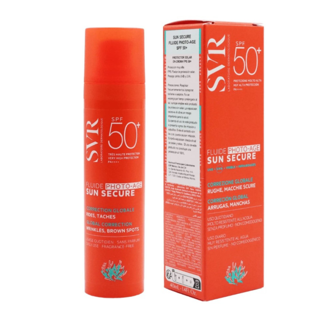 SVR Sun Secure Fluide SPF50+ 40ml à retrouver sur laparadulac.com, parapharmacie Tunisie pour une protection solaire anti-âge et un teint unifié. SVR Tunisie.