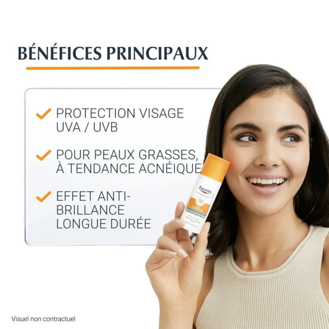 Gel crème solaire Eucerin Oil Control SPF50+ – matifiant anti-brillance – parapharmacie Tunisie