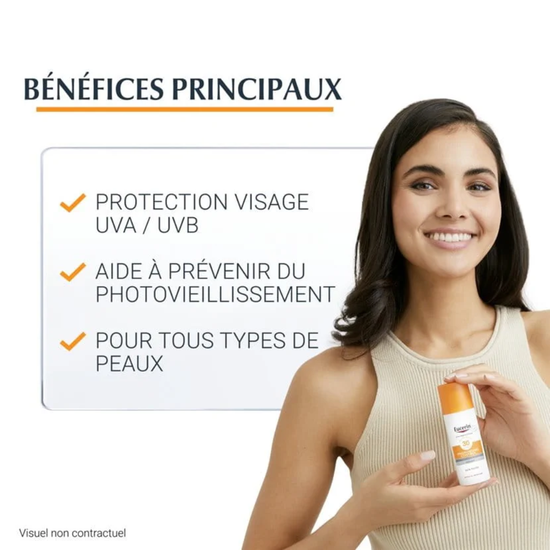 Fluide solaire Eucerin Photoaging Control SPF50+ – protège et prévient rides – prix Tunisie