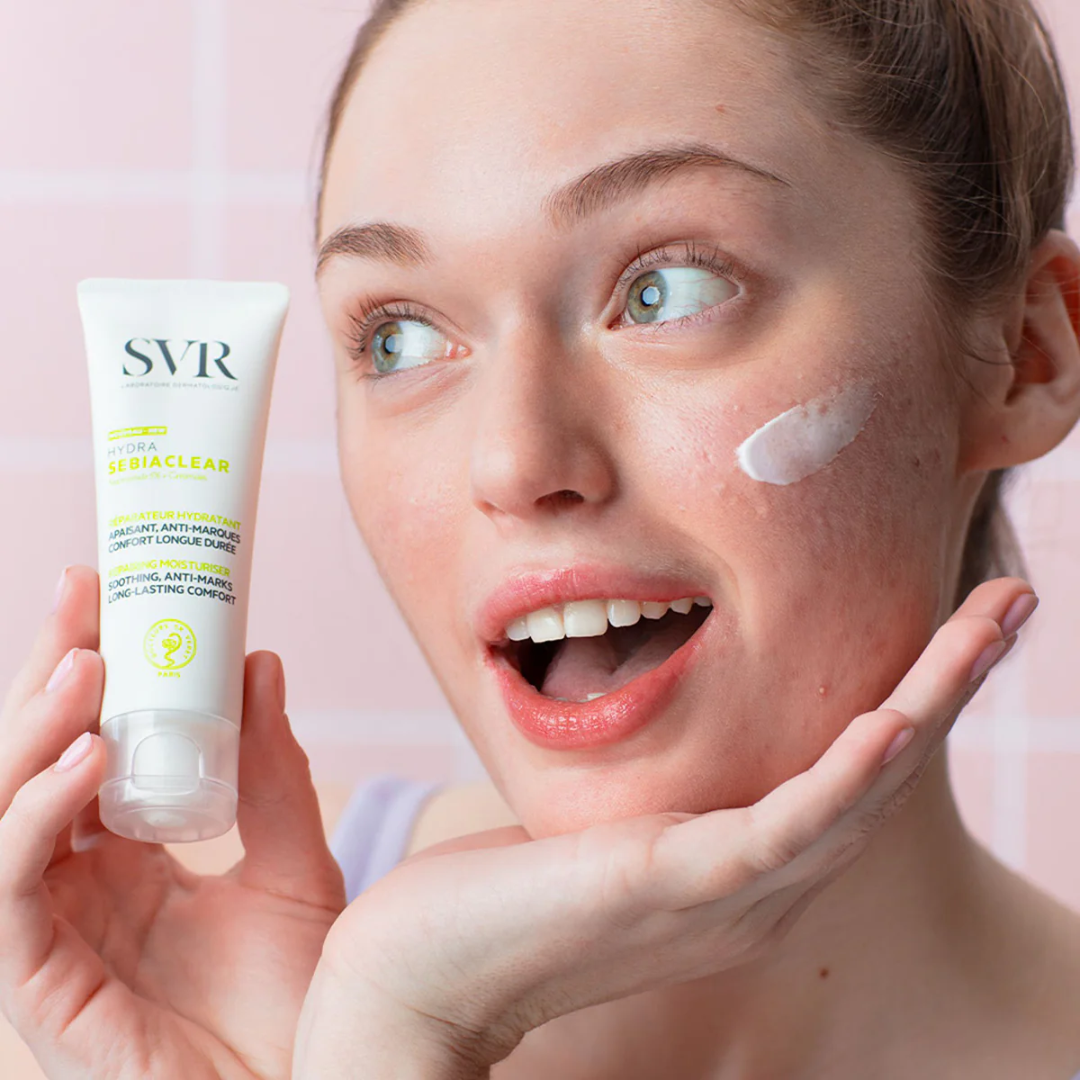 SVR Sebiaclear Hydra Tunisie – crème hydratante réparatrice visage, soin apaisant peau grasse et acnéique, crème anti-acné SVR, dermatologie française, parapharmacie en ligne Tunisie Lac 2, produits dermocosmétiques SVR pas cher, acheter crème SVR Sebiaclear Hydra en Tunisie sur laparadulac.com