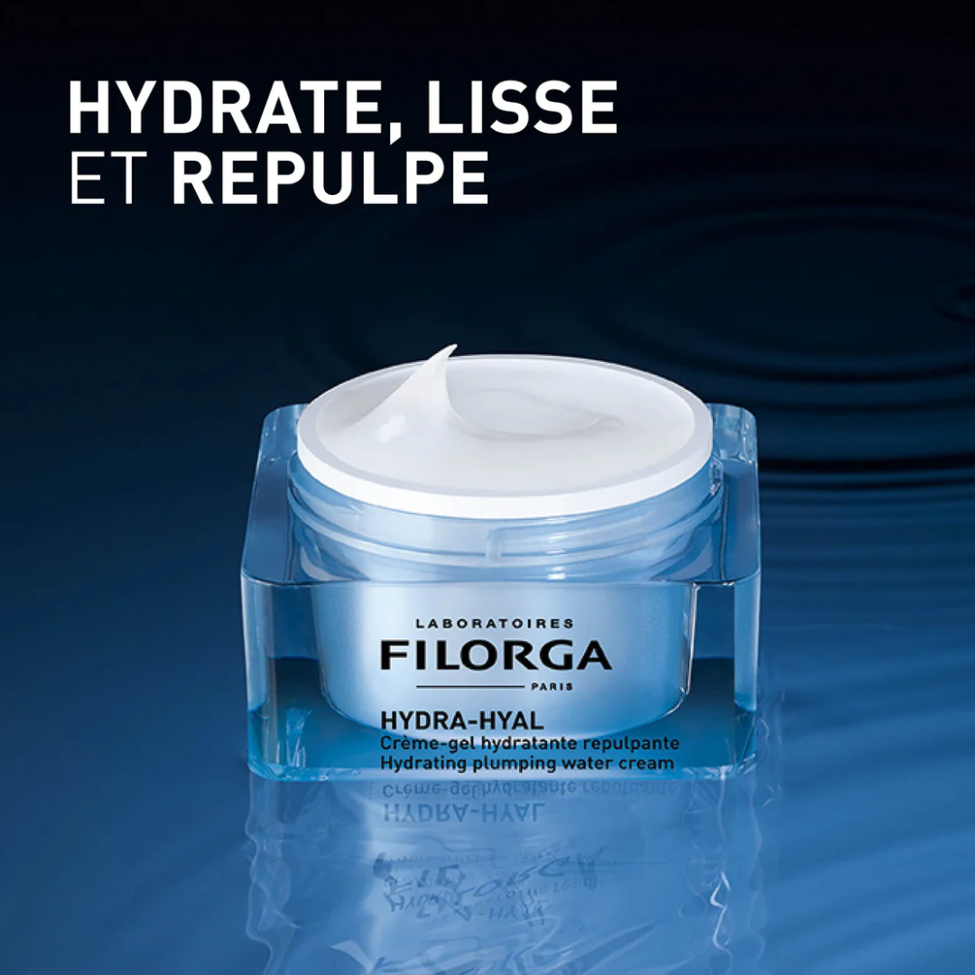 Crème gel FILORGA HYDRA-HYAL 50ml, soin anti-âge disponible sur laparadulac.com – parapharmacie Tunisie pour une peau hydratée et repulpée.