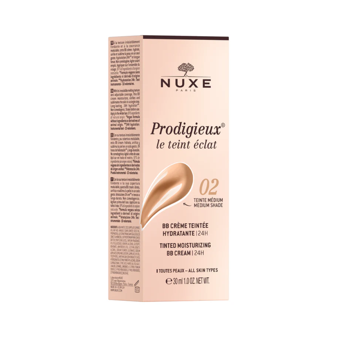 BB Crème NUXE Prodigieux Le Teint Éclat 02 Medium sur laparadulac.com – soin teinté hydratant non comédogène en parapharmacie Tunisie