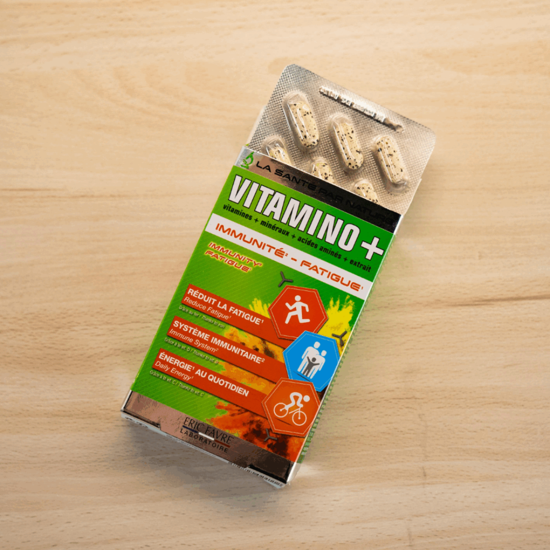 Boîte ERIC Favre Vitamino+ 30 comprimés sur laparadulac.com, parapharmacie Tunisie : complément immunité et énergie anti-fatigue.