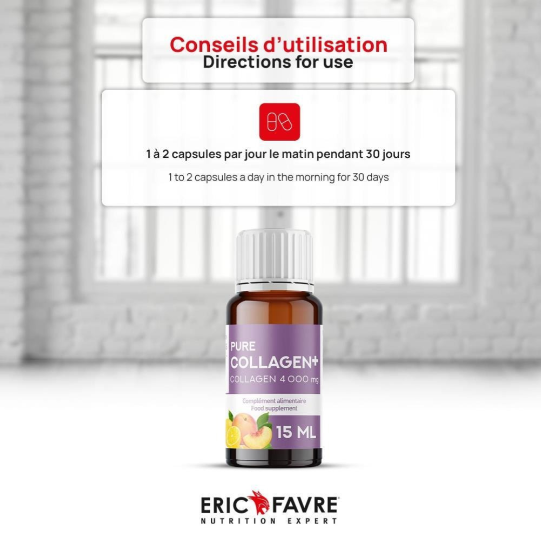 Photo du produit Eric Favre Pure Collagen+ en fioles – complément alimentaire beauté à base de collagène marin, hyaluronique, zinc et sélénium