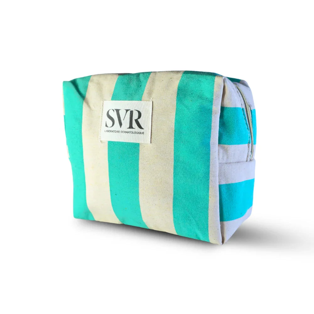 Trousse de toilette SVR à rayures vertes et blanches, pratique pour voyages et soins quotidiens | La Para Du Lac