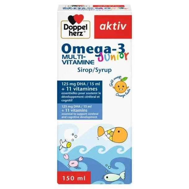 Doppelherz Omega-3 Multi-Vitamine Junior sirop 150 ml pour développement cérébral | La Para Du Lac