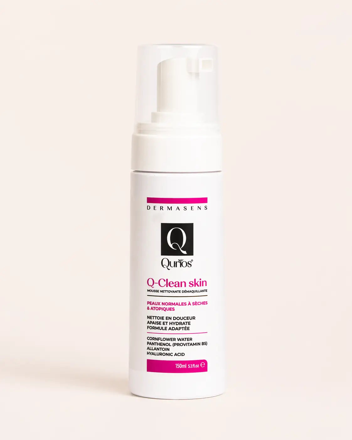 Qurios Q-Clean Skin Mousse Nettoyante, nettoyant visage pour peaux normales à sèches et atopiques