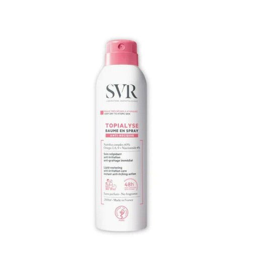 SVR Topialyse Baume Spray 200ml – Soin anti-grattage pour peaux sèches et atopiques – Disponible sur La Para du Lac, parapharmacie en ligne N°1 en Tunisie.
