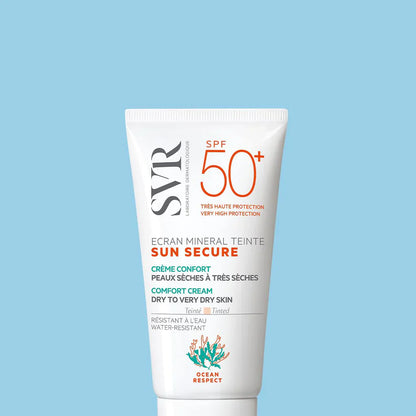 SVR Sun Secure Écran Minéral Teinté – Soin solaire teinté SPF50+ pour peaux sèches sensibles – Disponible sur La Para du Lac, parapharmacie en ligne N°1 en Tunisie.