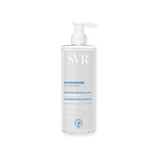 SVR Eau Micellaire Physiopure 400 ml pour peau sensible – disponible sur laparadulac.com, parapharmacie en ligne pas chère en Tunisie.
