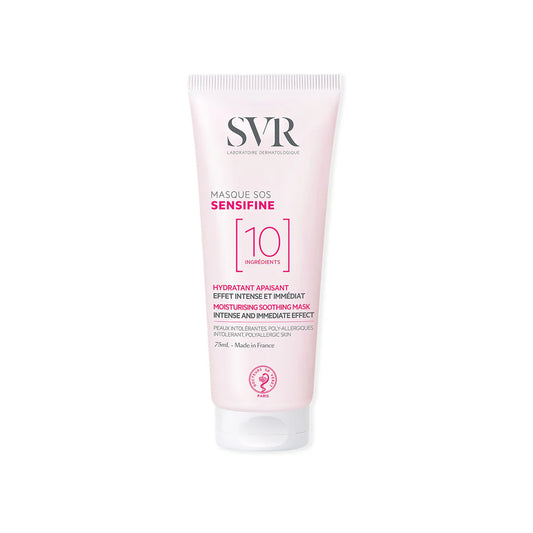 SVR SENSIFINE Masque SOS 10 – masque apaisant intense 75 ml pour peaux sensibles, disponible sur laparadulac.com, parapharmacie en ligne en Tunisie.