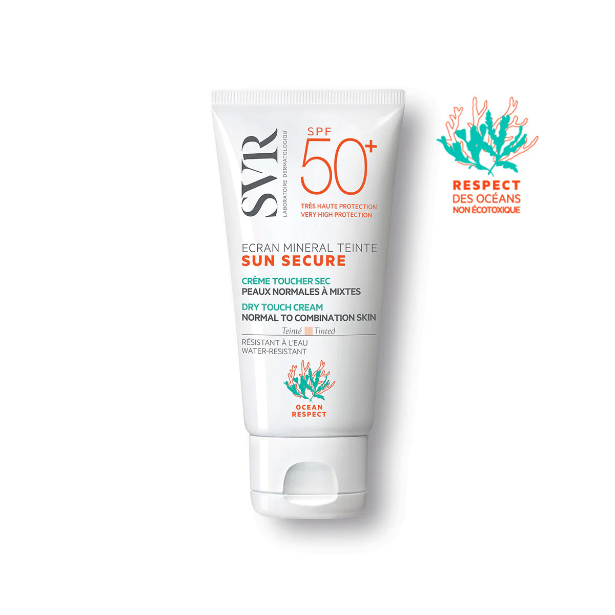SVR SUN SECURE Écran Minéral Teinté SPF50 – solaire teinté pour peaux normales à mixtes. Disponible sur laparadulac.com, parapharmacie Tunisie à prix mini.