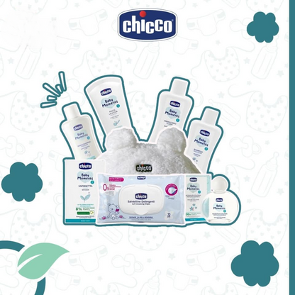 Trousse bébé Chicco Baby Moments avec soins essentiels – sur laparadulac.com – parapharmacie Tunisie pour maternité et cadeaux naissance.

