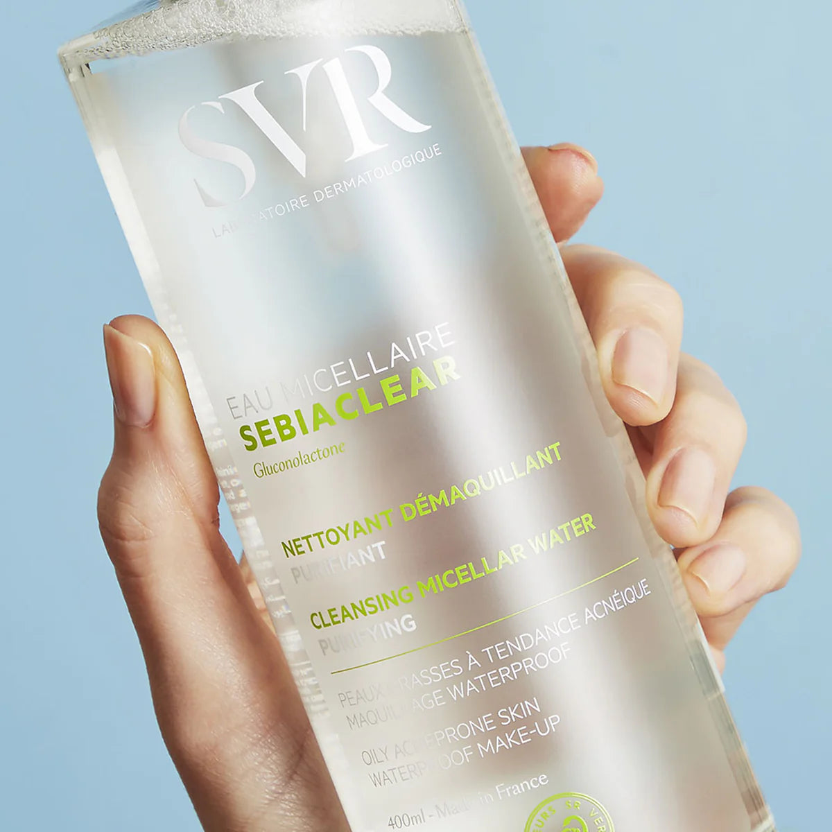 SVR SEBIACLEAR Eau Micellaire 400ml pas cher – Nettoyant et démaquillant visage peau grasse et sensible – Disponible sur LaParaDuLac.com, parapharmacie en ligne en Tunisie