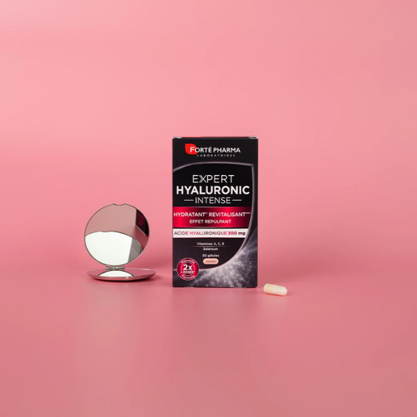 FORTÉ PHARMA Expert Hyaluronic Intense 30 gélules disponible sur laparadulac.com, parapharmacie Tunisie, pour une peau hydratée et éclatante