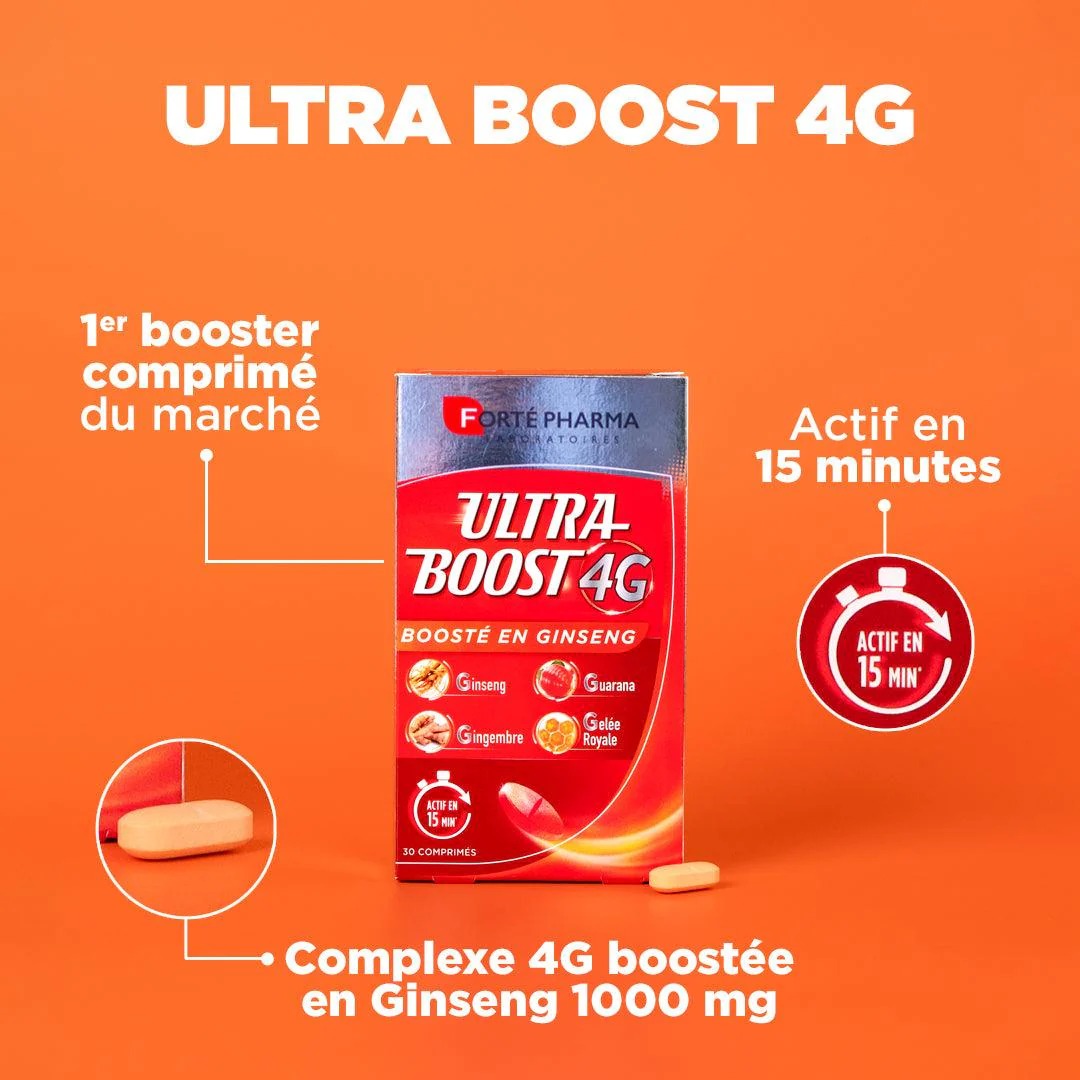 FORTE PHARMA Vitalité 4G Ultra Boost 30 comprimés disponible sur laparadulac.com, parapharmacie Tunisie, pour booster votre énergie au quotidien