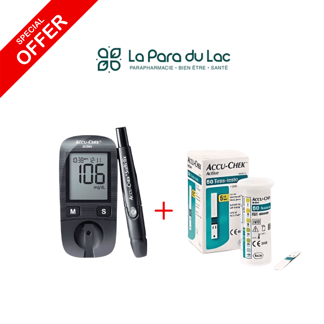 ACCU CHEK Coffret Active Appareil + 50 Bandelettes - La Para Du Lac votre para en ligne