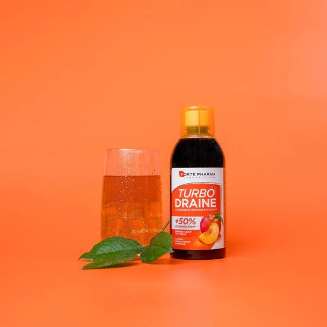 Turbodraine Thé-Pêche Lot 2 x 500 ml – parapharmacie Tunisie laparadulac.com – boisson minceur sans sucre goût fruité