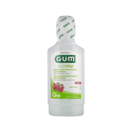 Photo du bain de bouche GUM Activital Q10, disponible sur laparadulac.com, la parapharmacie Tunisie pour votre hygiène bucco-dentaire