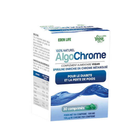 Complément alimentaire AlgoChrome Eden Life 30 comprimés, disponible sur laparadulac.com – parapharmacie Tunisie, idéal pour la santé métabolique.

