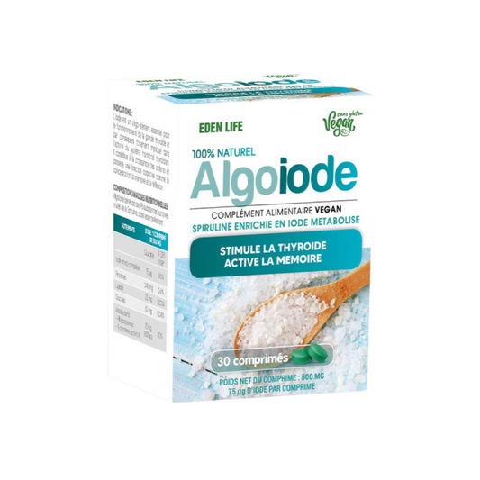 AlgoIode Eden Life 30 comprimés, spiruline enrichie en iode pour thyroïde et mémoire, disponible sur laparadulac.com – parapharmacie Tunisie.

