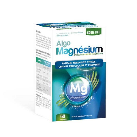 AlgoMagnésium Eden Life – anti-fatigue naturel à base de magnésium et spiruline, disponible sur laparadulac.com – parapharmacie Tunisie bien-être.

