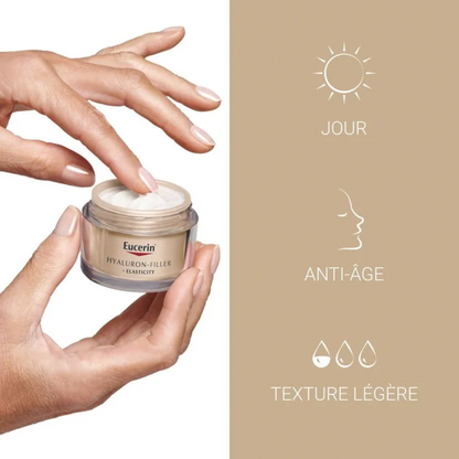 EUCERIN Hyaluron-Filler + Elasticity Soin de Jour SPF15 Tunisie – crème anti-rides et fermeté visage, soin hydratant à l’acide hyaluronique et collagène, protection solaire SPF15, dermocosmétique Eucerin, parapharmacie en ligne Tunisie Lac 2, produits EUCERIN originaux pas cher Tunisie, acheter Hyaluron-Filler Elasticity Jour en Tunisie sur laparadulac.com