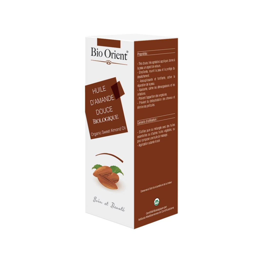 Huile d’amande douce Bio Orient 10ml ou 90ml – soin naturel nourrissant et apaisant disponible sur laparadulac.com, parapharmacie Tunisie.
