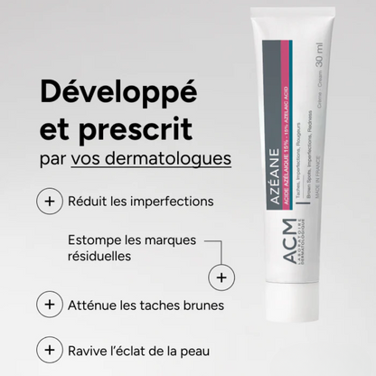 "ACM Azéane crème à l’acide azélaïque 15% sur laparadulac.com, parapharmacie Tunisie, soin anti-taches, anti-imperfections et éclat visage."


