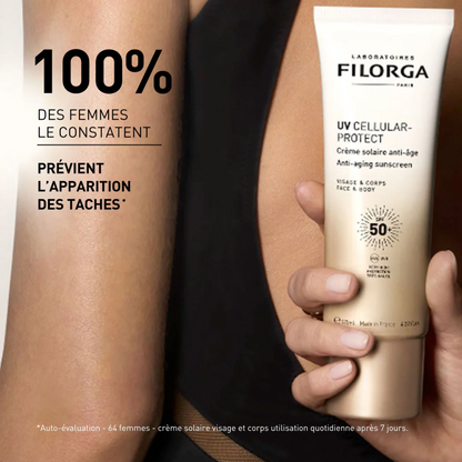 FILORGA UV Cellular Protect Corps SPF50+ Tunisie – crème solaire anti-âge corps, soin protecteur haute protection UVA/UVB et antioxydant, cosmétique française haut de gamme FILORGA, parapharmacie en ligne Tunisie Lac 2, produits solaires FILORGA originaux pas cher Tunisie, acheter FILORGA UV Cellular Protect Corps SPF50+ en Tunisie sur laparadulac.com