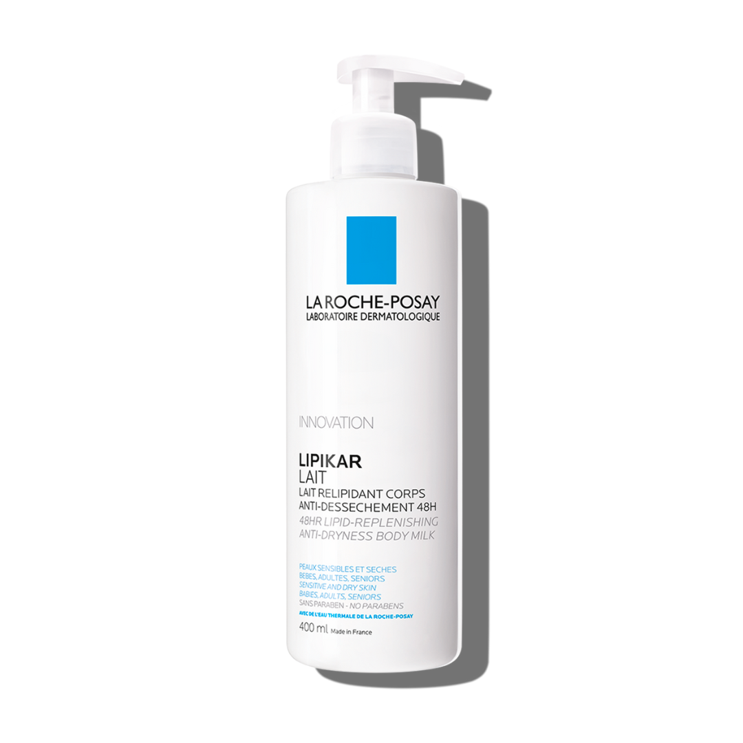 Flacon de 400ml du La Roche-Posay Lipikar Lait Urea 10%, lait hydratant pour peaux très sèches et rugueuses.