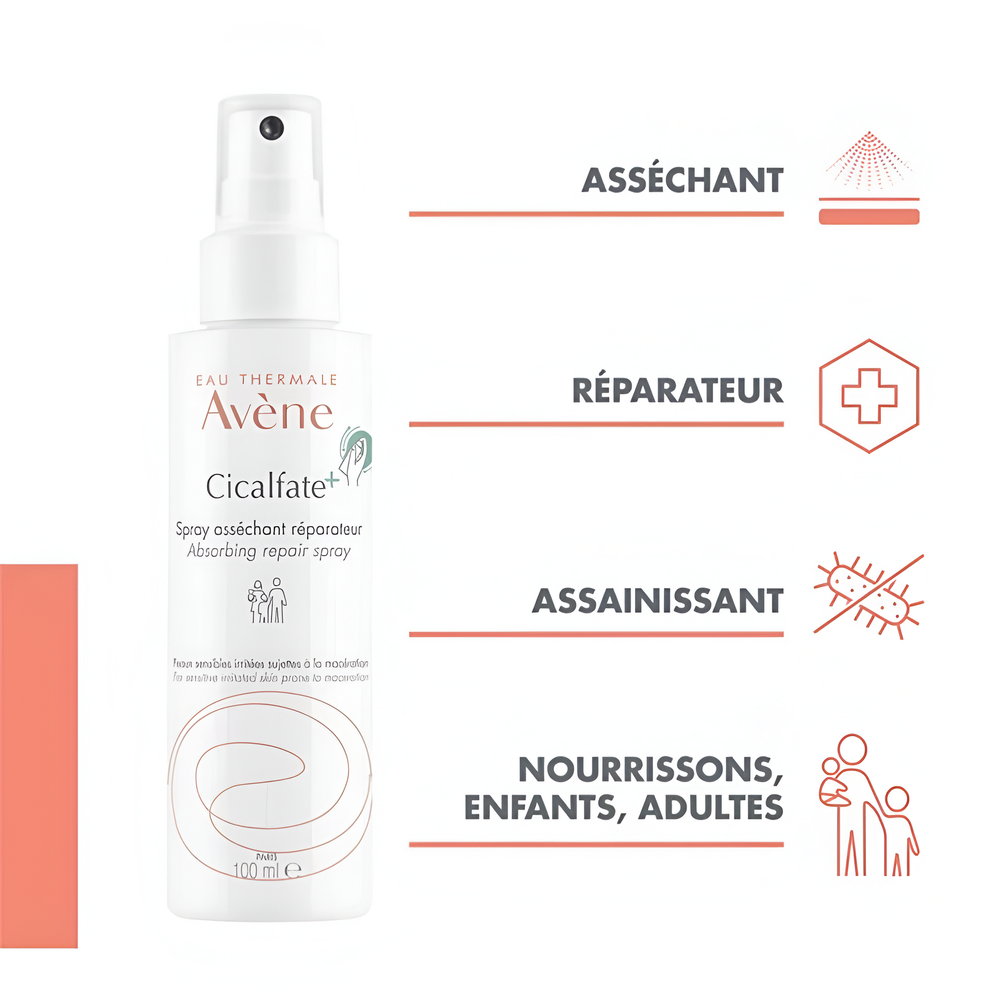 Spray réparateur asséchant Avène Cicalfate+ 100ml pour peaux sujettes à macération – disponible sur laparadulac.com

