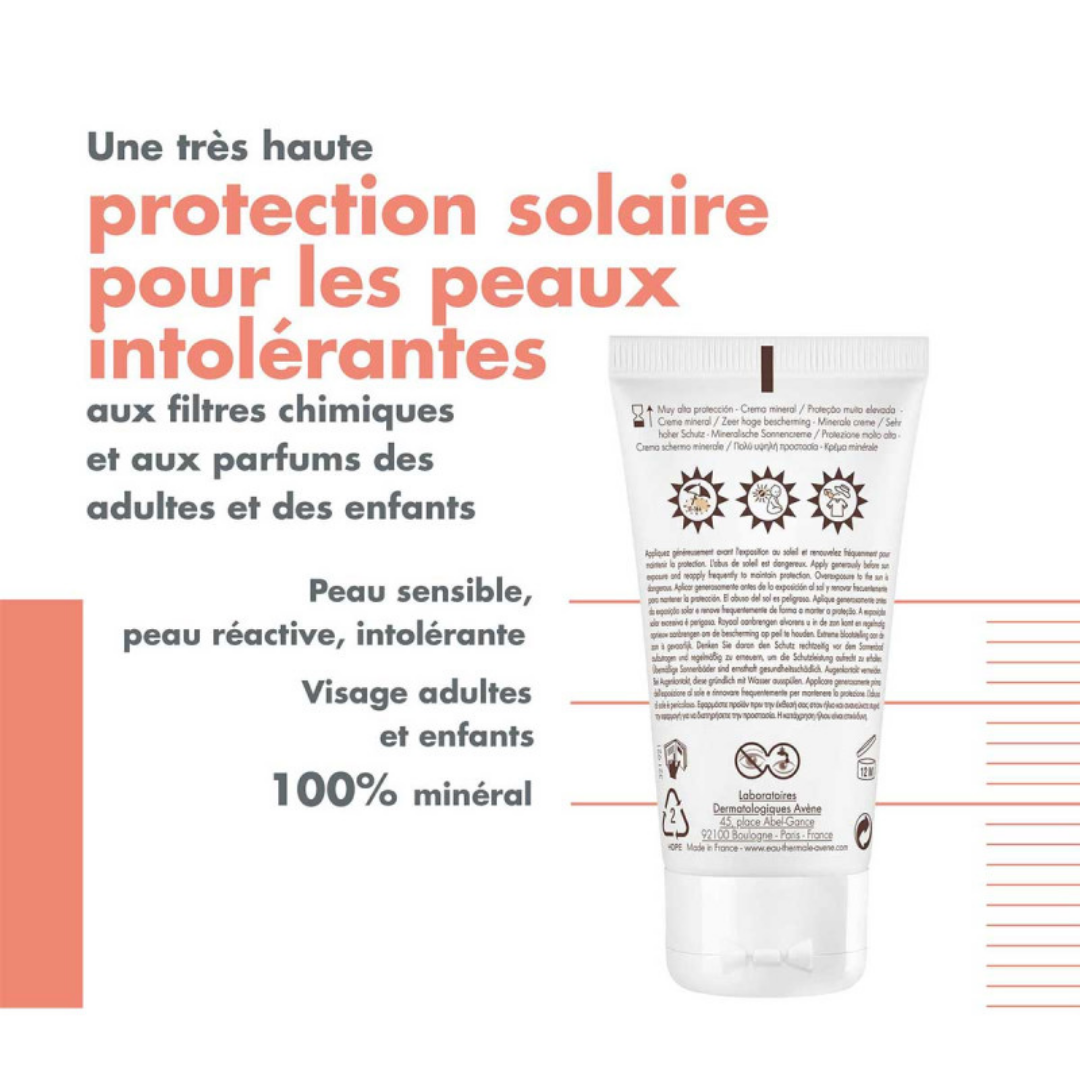 Crème solaire visage minérale SPF 50+ Avène pour peaux intolérantes – laparadulac.com

