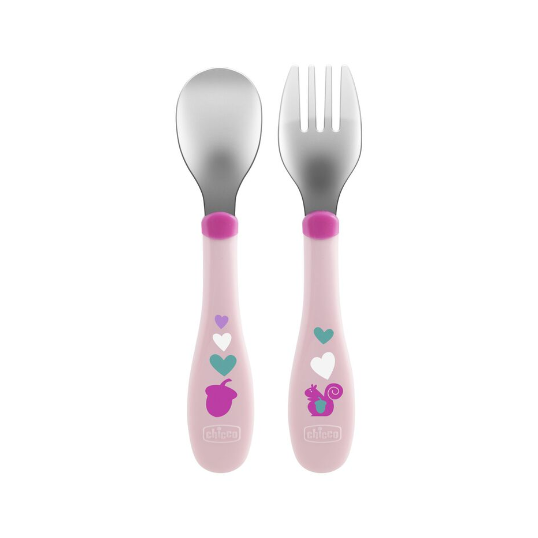 Set Chicco cuillère et fourchette inox bébé 18 mois+ rose – sur laparadulac.com parapharmacie Tunisie


