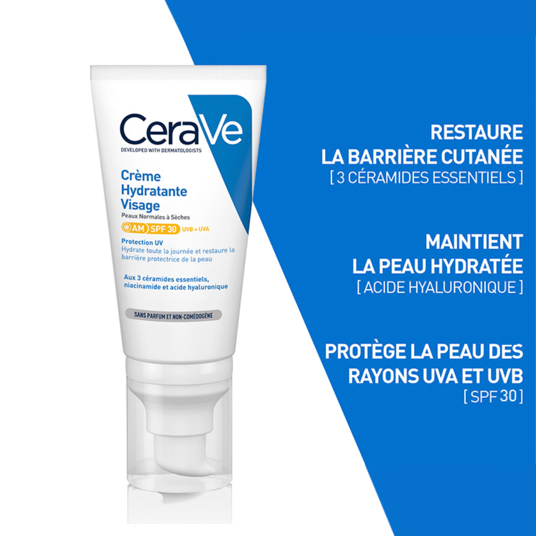 Crème Hydratante Visage SPF30 CeraVe – soin visage hydratant et protecteur solaire – parapharmacie en ligne Tunisie – laparadulac.com