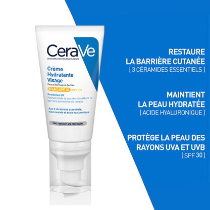 Crème Hydratante Visage SPF30 CeraVe – soin visage hydratant et protecteur solaire – parapharmacie en ligne Tunisie – laparadulac.com