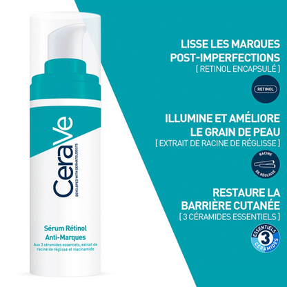 Sérum Rétinol Anti-Marques CeraVe – soin resurfaçant anti-imperfections – parapharmacie en ligne Tunisie – laparadulac.com