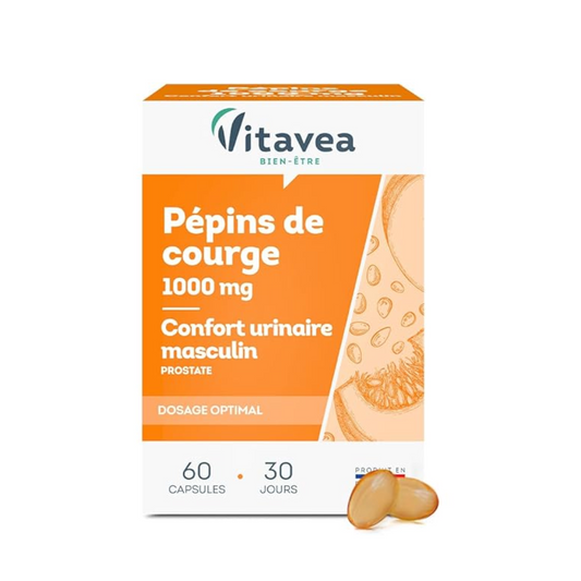 Pépins de courge Vitavea 1000 mg – parapharmacie Tunisie sur laparadulac.com – soutien urinaire et santé prostate homme


