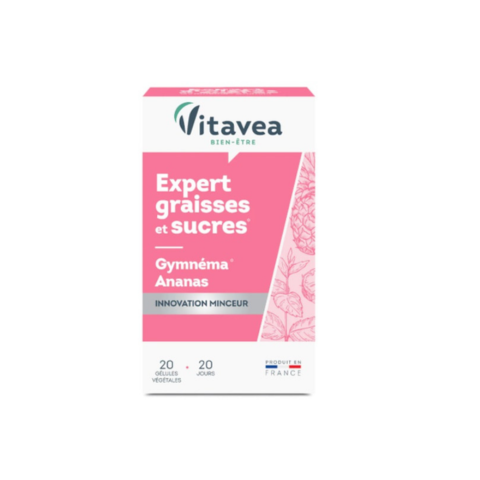 Vitavea Expert Graisse Sucre 20 gélules en Tunisie – complément alimentaire brûleur de graisses + contrôle du sucre, aide à réduire fringales et stockage, idéal perte de ventre, achat en ligne La Para du Lac laparadulac.com, livraison rapide Tunis et toute la Tunisie, prix.