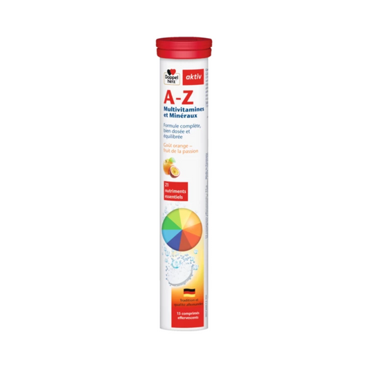 Vitamines et minéraux AKTIV A-Z 15 comprimés effervescents sur laparadulac.com, parapharmacie Tunisie, boostez votre énergie au quotidien.

