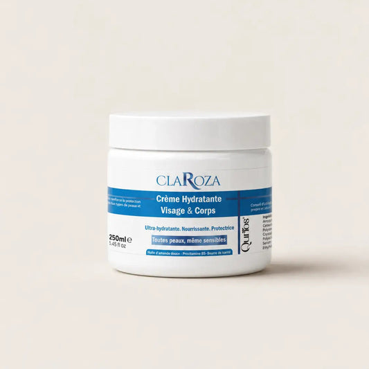 Qurios Claroza crème hydratante corps et visage 250 ml, soin hydratant visage et corps.
