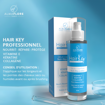 Sérum cheveux Almaflore 50ml kératine, vitamine E et collagène – soin capillaire sur laparadulac.com, parapharmacie Tunisie.
